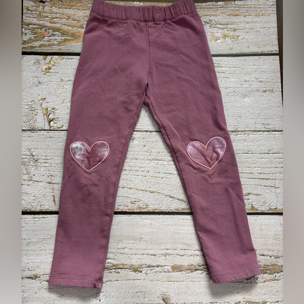 H&M Kids Fleece Lined Mauve Heart Leggings